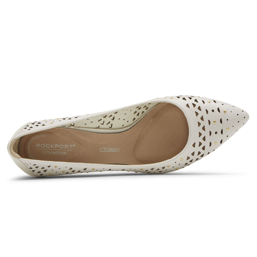 Rockport Womens Heels White - Total Motion 75mm Perforated Studded - UK 394-XABWDN